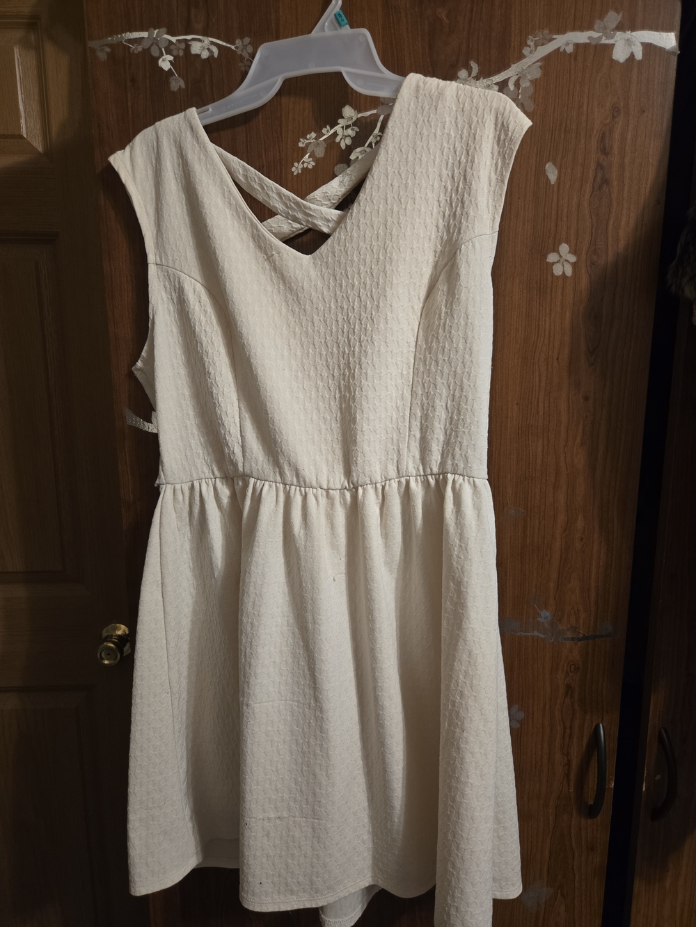 Girls' Cream Textured Cross-Back Dress